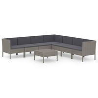 vidaXL 8-delige Loungeset met kussens poly rattan grijs