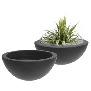 Plantenpot/bloempot - 2x - ronde schaal - kunststof - grijs - D52 x H20 cm