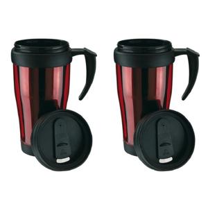 Thermosbeker/warmhoudbeker Koffie To Go - Set van 3x stuks - rood/zwart - 400 ml - koffie/thee beker