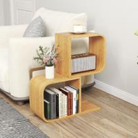 Boekenkast S-vormig Staand Rek van Bamboe met 2 Niveaus Kantoorrek Decoratief Rek voor Woonkamer Werkkamer Thuiskantoor
