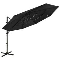 vidaXL Parasol 4-laags met aluminium paal 3x3 m zwart - thumbnail