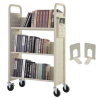 VEVOR bibliotheekwagen 79x38,5x125cm afruimwagen 3 planken boekenwagen koolstofstaal + koudgewalst plaatstaal serveerwagen 150kg draagvermogen (50kg per plank) incl. 2 boekensteunen V-vormig beige