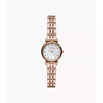 Emporio Armani Rosegoudkleurig stalen dameshorloge met twee wijzers AR11203