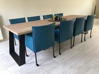 Set van 8 leren kuip eetkamerstoelen - met wieltjes - blauw leer - Echt leer, Modern, ontdek de vele Leersoorten en Kleuren bij ShopX