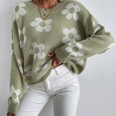 Bon&Bon Floral Pattern Drop Shoulder Sweater - Casual Acrylic Pullover Multicolor / M