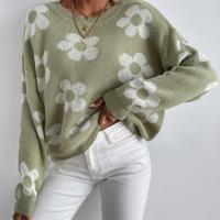 Bon&Bon Floral Pattern Drop Shoulder Sweater - Casual Acrylic Pullover Multicolor / M
