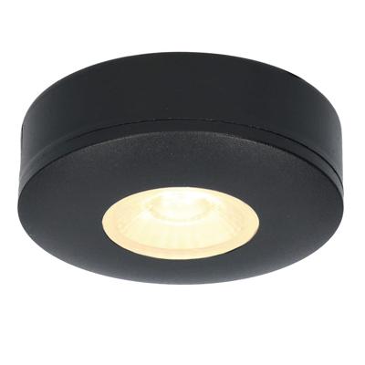 Pavo LED Platte opbouwspot - 3W 260 lumen - 2700K Warm Wit - Lage opbouwhoogte 23mm (meubelspot) - Dimbaar - Rond - IP44 voor binnen en buiten - Zwart