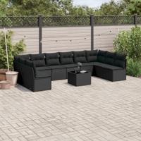 11-delige Loungeset met kussens poly rattan zwart