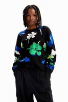 Oversized trui met bloemen - BLACK - XL - thumbnail