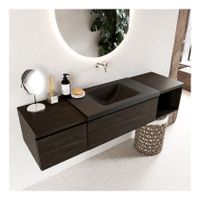 Mondiaz Bukla 160cm badmeubel met open module 40 rechts dark brown 2 lades met wastafel midden zonder kraangat kleur urban