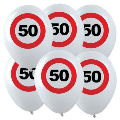 36x Leeftijd verjaardag ballonnen met 50 jaar stopbord opdruk 28 cm