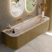 Badmeubel Mondiaz Kurve-Dlux | 170 cm | Meubelkleur Dusk | Wastafelkleur Nata | Solid surface | Wasbak midden spoelbak | Zonder kraangat(en)