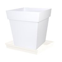 Bloempot Toscane vierkant kunststof wit L32 x B32 x H32 cm inclusief onderschaal L27 x B27 x H4 cm