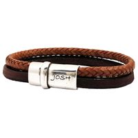 JOSH 09177-BRA-S-CO Armband leder-staal cognac-zilverkleurig 13 mm