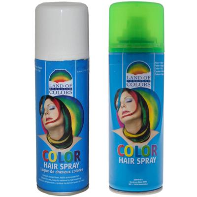 Carnaval verkleed haarverf - haarspray - kleuren wit en groen - 111 ml per flacon Carnaval verkleed haarverf - haarspray - kleuren wit en groen - 111 ml per flacon