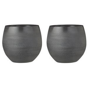 Set van 3x stuks bloempotten grijs keramiek voor kamerplant H20 x D23 cm