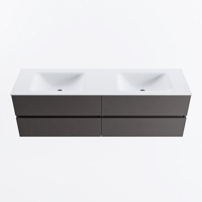MONDIAZ VICA 160cm badmeubel onderkast Dark Grey 4 lades. Wastafel CLOUD dubbel 2 kraangaten, kleur Talc.
