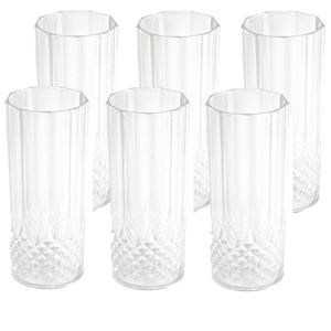 6x stuks kunststof longdrinkglazen 400 ml met kristaleffect