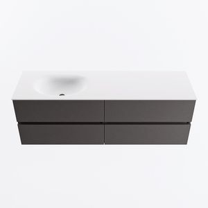 MONDIAZ VICA 150cm badmeubel onderkast Dark Grey 4 lades. Wastafel MOON links zonder kraangat, kleur Talc.