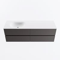 MONDIAZ VICA 150cm badmeubel onderkast Dark Grey 4 lades. Wastafel MOON links zonder kraangat, kleur Talc.