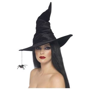 Heksen verkleed hoed zwart met spin   -