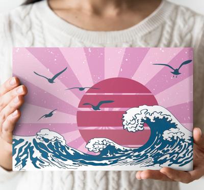 Vintage canvas schilderij De grote roze retrogolf