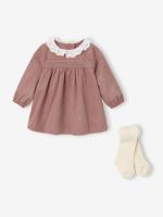 Babypakje met jurk in fluweel / velours + panty's rouge