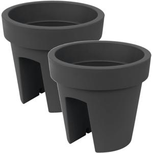 Balkon plantenpot/bloempot - 2x - antraciet grijs - 5 liter - kunststof - D25 x H23 cm