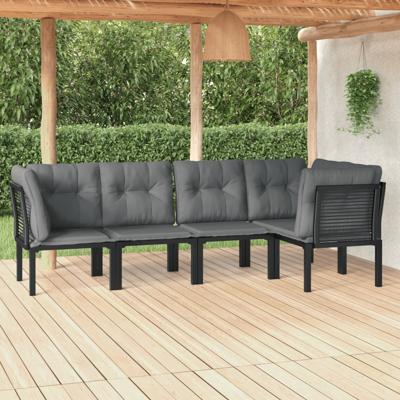 5-delige Loungeset poly rattan zwart en grijs