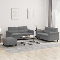 3-delige Loungeset met kussens microvezelstof donkergrijs