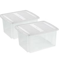 Sunware opslagboxen set - 2x stuks - 32 liter - transparant - 45 x 36 x 24 cm - afsluitbare deksel
