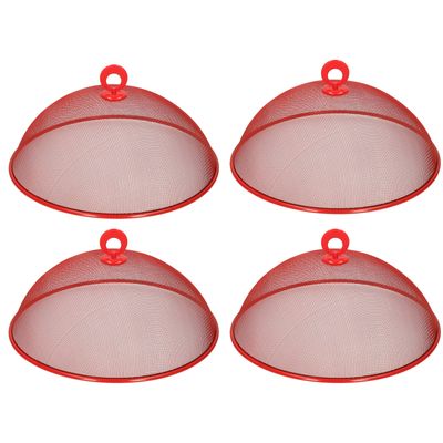 4x stuks metalen vliegenkap/voedselkap rood rond 30 cm