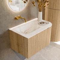 Badmeubel Mondiaz Kurve-Dlux | 75 cm | Meubelkleur Oak | Wastafelkleur Frappe | Solid surface | Links spoelbak | Zonder kraangat(en)