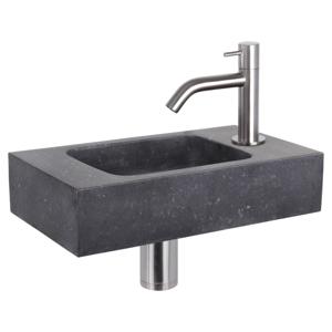 Differnz fonteinset bombai black - natuursteen - kraan gebogen - 40 x 22 x 9 cm - mat chroom