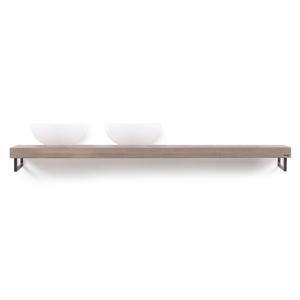 Looox Wooden Base Shelf solo 200 cm, eiken old grey, handdoekhouders geborsteld rvs