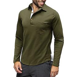 Voor heren Golfshirt golfpolo Werk Casual Revers Lange mouw Basic Modern Effen nappi Voorvak Lente Herfst Normale pasvorm Wijn Zwart Leger Groen Koningsblauw Donkergrijs Golfshirt Lightinthebox