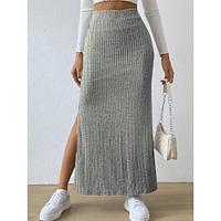 Dames Rok Bodycon Maxi Rokken Gebreid Gespleten punten Effen Casual / Dagelijks Weekend Lente Herfst Gebreid Polyester Modieus Casual Zwart Leger Groen Lichtgrijs Abrikoos Lightinthebox