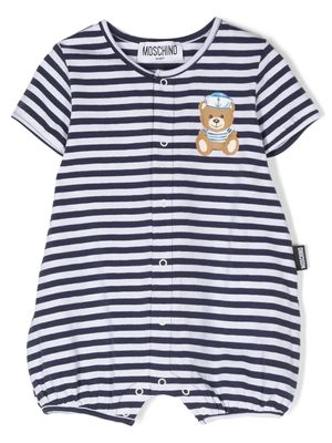 Moschino Kids barboteuse en coton à rayures - Bleu