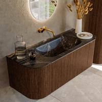 Badmeubel Mondiaz Kurve-Dlux | 120 cm | Meubelkleur Walnut | Wastafelkleur Lava | Solid surface | Midden spoelbak | Zonder kraangat(en)