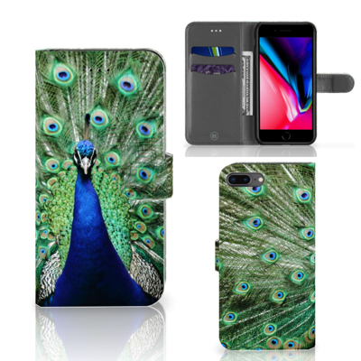 Apple iPhone 7 Plus | 8 Plus | Telefoonhoesje | Met pasjeshouder | Pauw