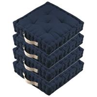 Stof Textile Vloerkussen DUO - 4x - donkerblauw - katoen - 45 x 45 x 10 cm - vierkant - Extra dik