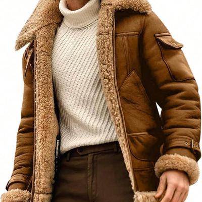 Men's Coffee Leather Flying Jacket - Casual Winter Zipper Coat Brown / XXL