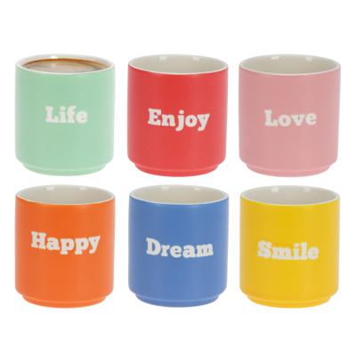 Excellent Houseware Koffiemokken - 6x stuks - 180 ml - mix kleuren - porselein - espresso glazen