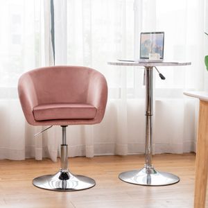 Fluwelen Draaibare Stoel Slaapkamer Stoel met in Hoogte Verstelbare Ronde Rugleuning Moderne Bureaustoel Make-Up Stoel Roze/Grijs/Groen