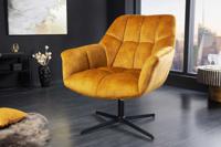 Draaifauteuil PAPILLON mosterdgeel fluweel zwart metaal in hoogte verstelbaar met armleuning - 44228