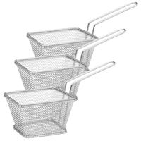 Frietmandje/serveermandje - Set van 6x stuks - zilver - RVS - 20,5 x 9 x 11 cm