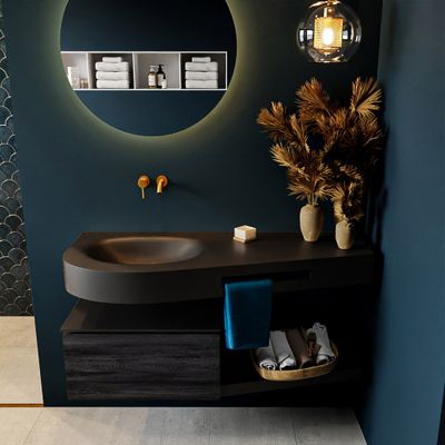 MONDIAZ RIVA 120cm badmeubel onderkast / planchet kleur Antracite met 1 lade. Wastafel DULCET links 0 kraangaten kleur Urban.