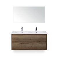 Porto Badmeubelset 120 cm - 2 laden Tabacco - Keramische Wastafel Wit Slim - met Spiegel