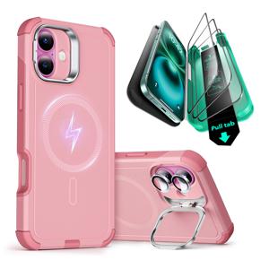 iPhone 16 Plus Cyber Tough Case with Stash Stand Protection Bundle Pink