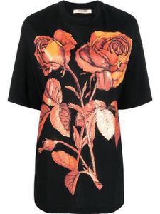 Roberto Cavalli t-shirt à imprimé roses - Noir